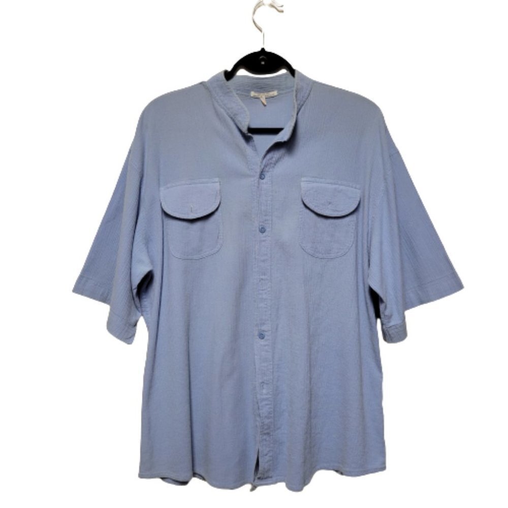 Men's Oversized Loose Fitting Blue Button Up Cotton Shirt - UNISEX